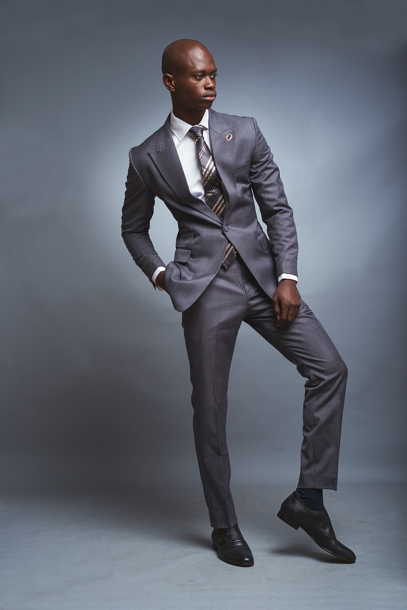 Grey Wool Peak Lapel Single-breasted Suit  