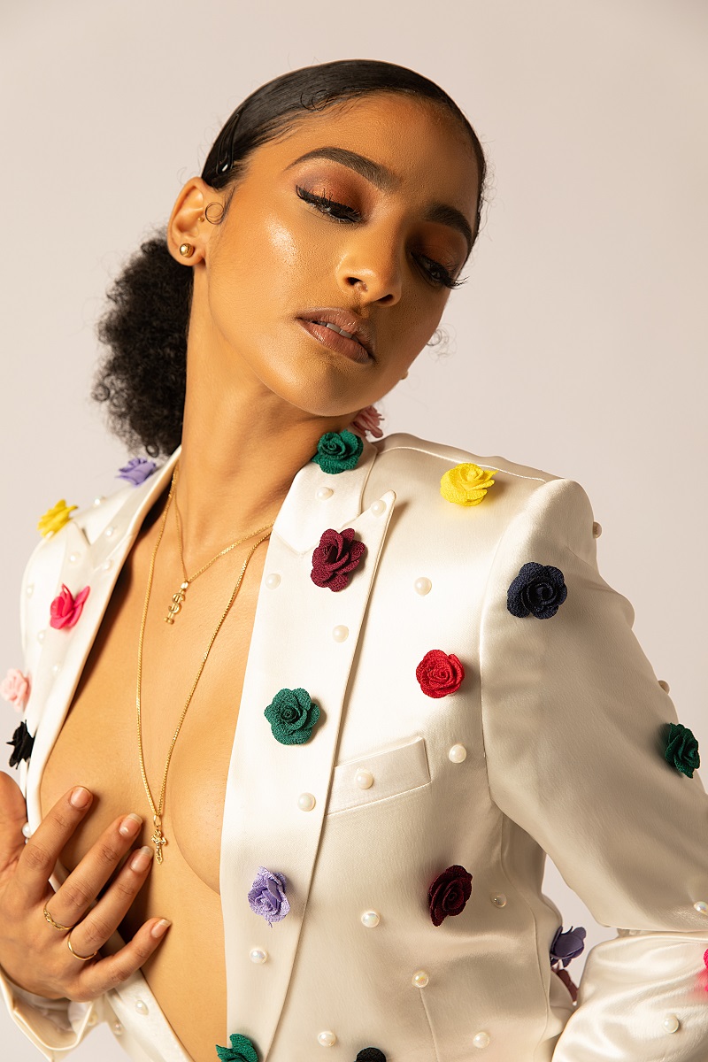 Ivory White Embellished Satin Suit with Matching satin pants