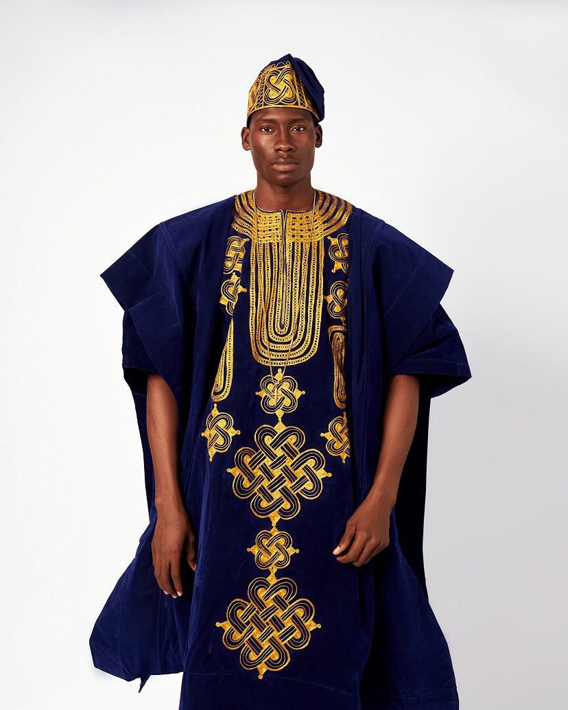 Navy Blue Velvet Three-piece Agbada