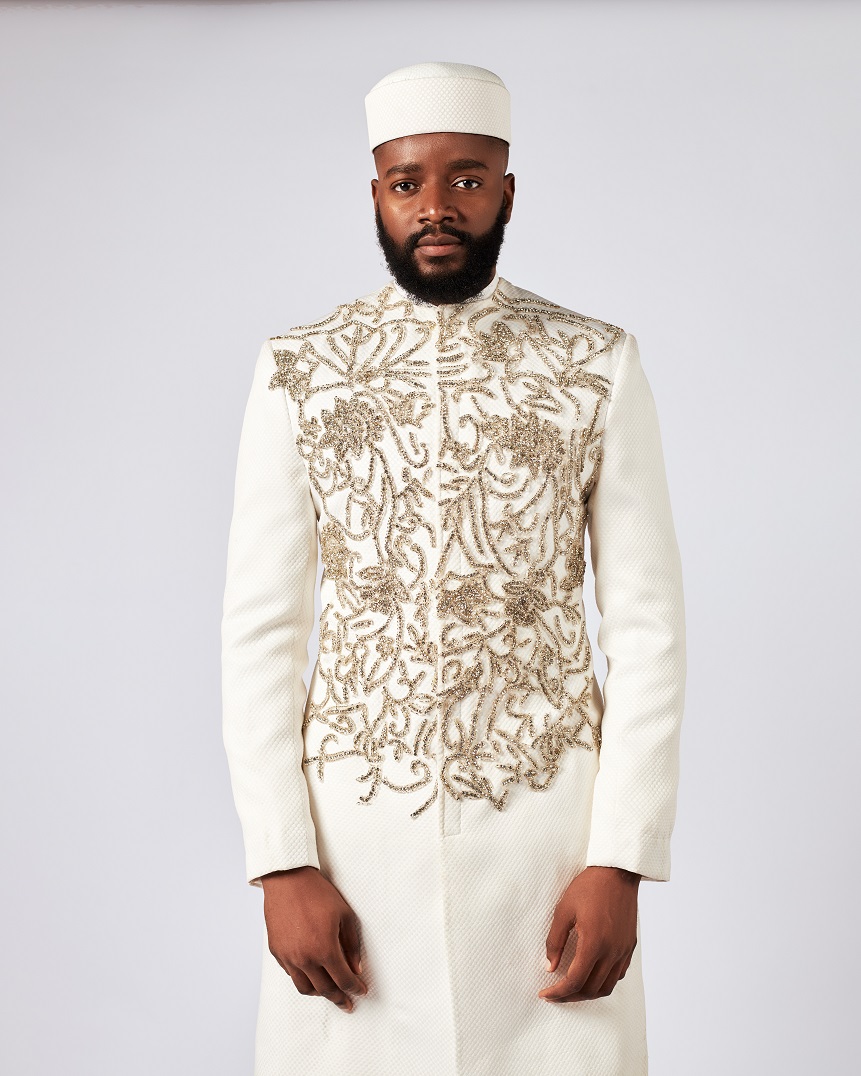 Ivory White Embellished Jacquard Sherwani