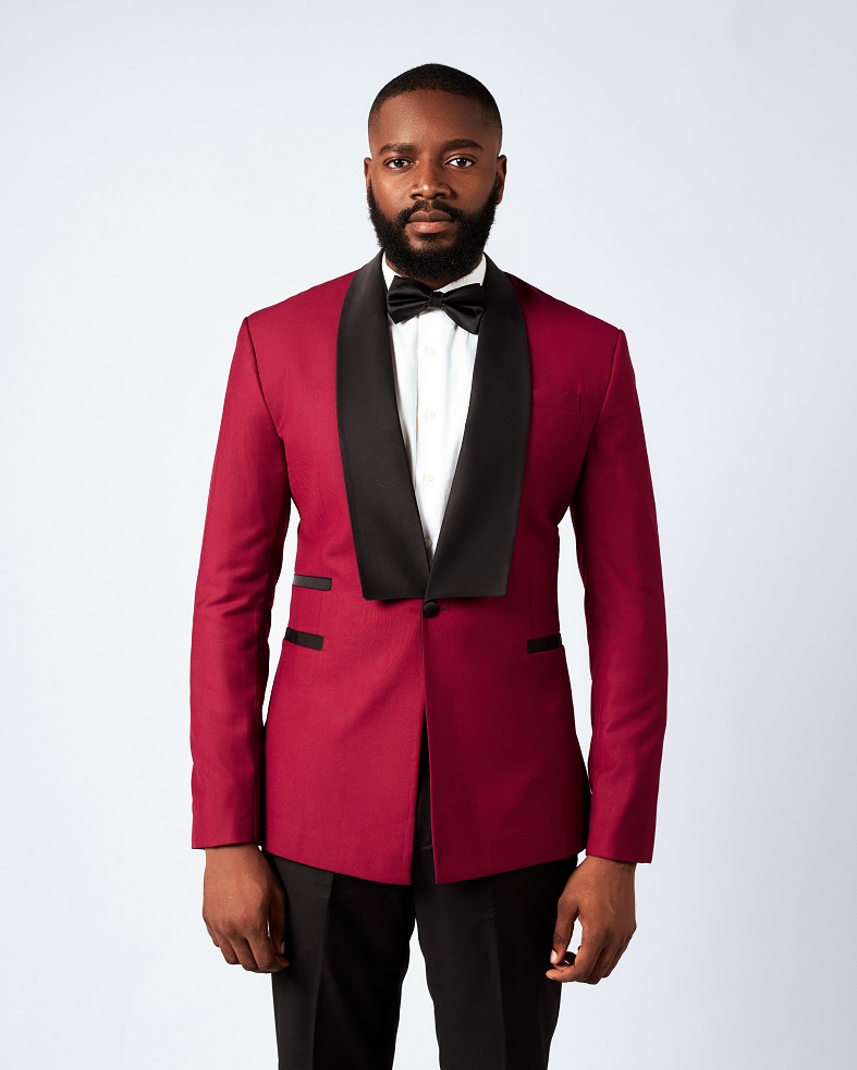 Burgundy Wool Shawl Lapel Tuxedo Suit