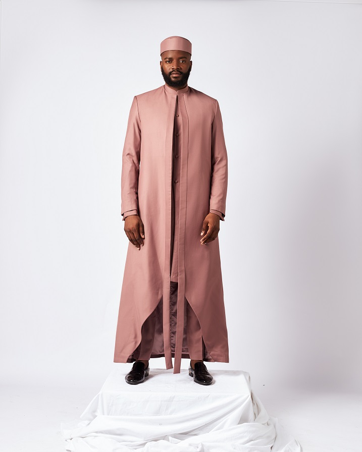 Onion Pink Wool Kaftan Native with Sherwani overcoat