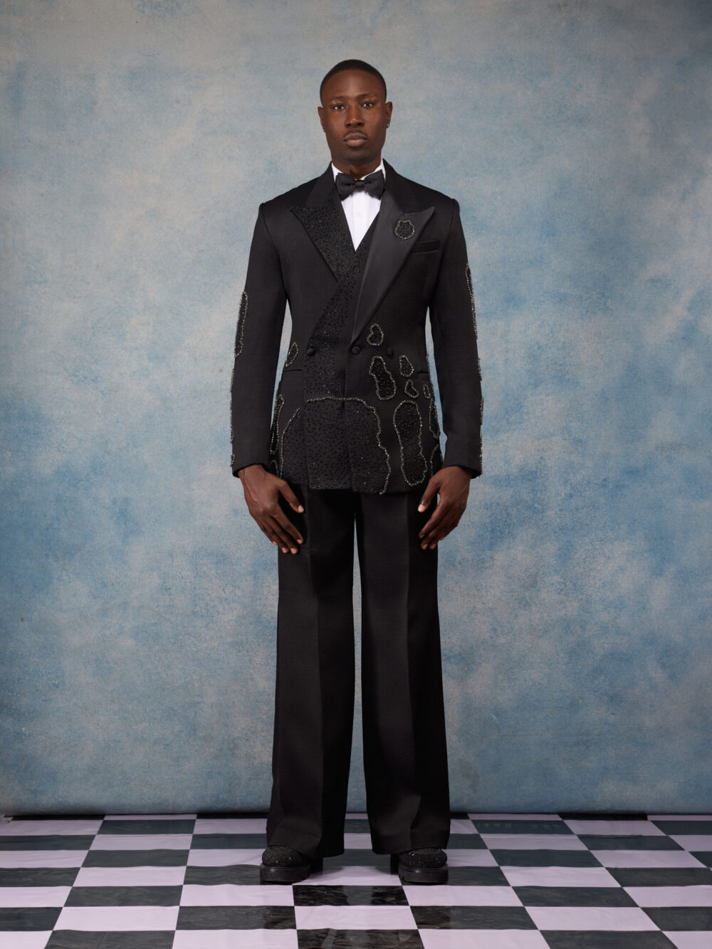 Noir Ocean Waves Peak Lapel Tuxedo 